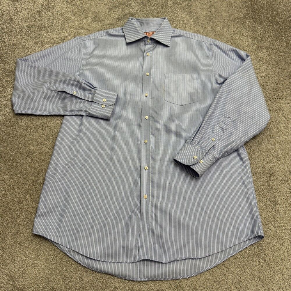 Thomas Pink Traveller Classic Fit Dress Shirt Mens 16.5/35 Blue White Stripe Top